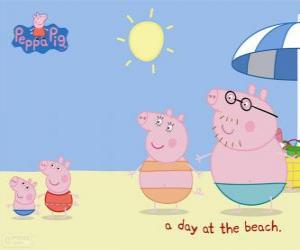 пазл Peppa Свинья со своей семьей на пляже